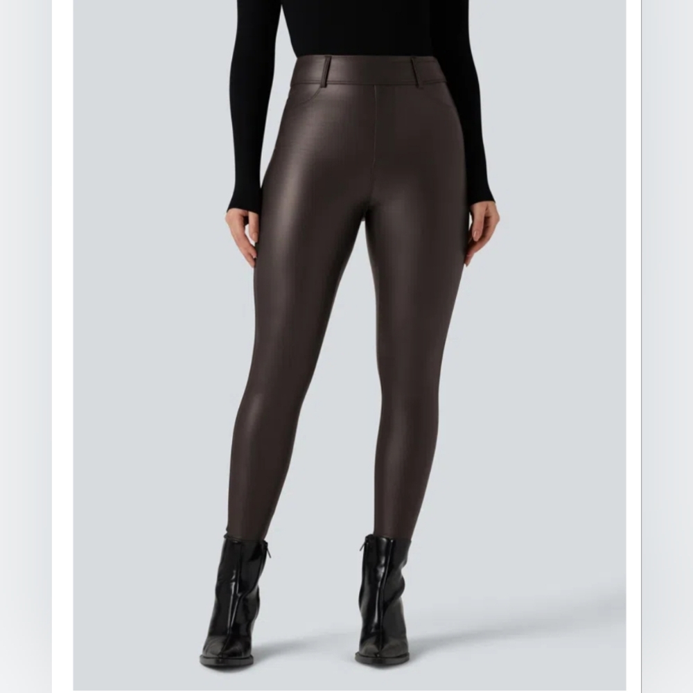 Halara Pants NWT Size M 7/8 Brown Fleece Leggings High Waist Flex Stretch Pocket